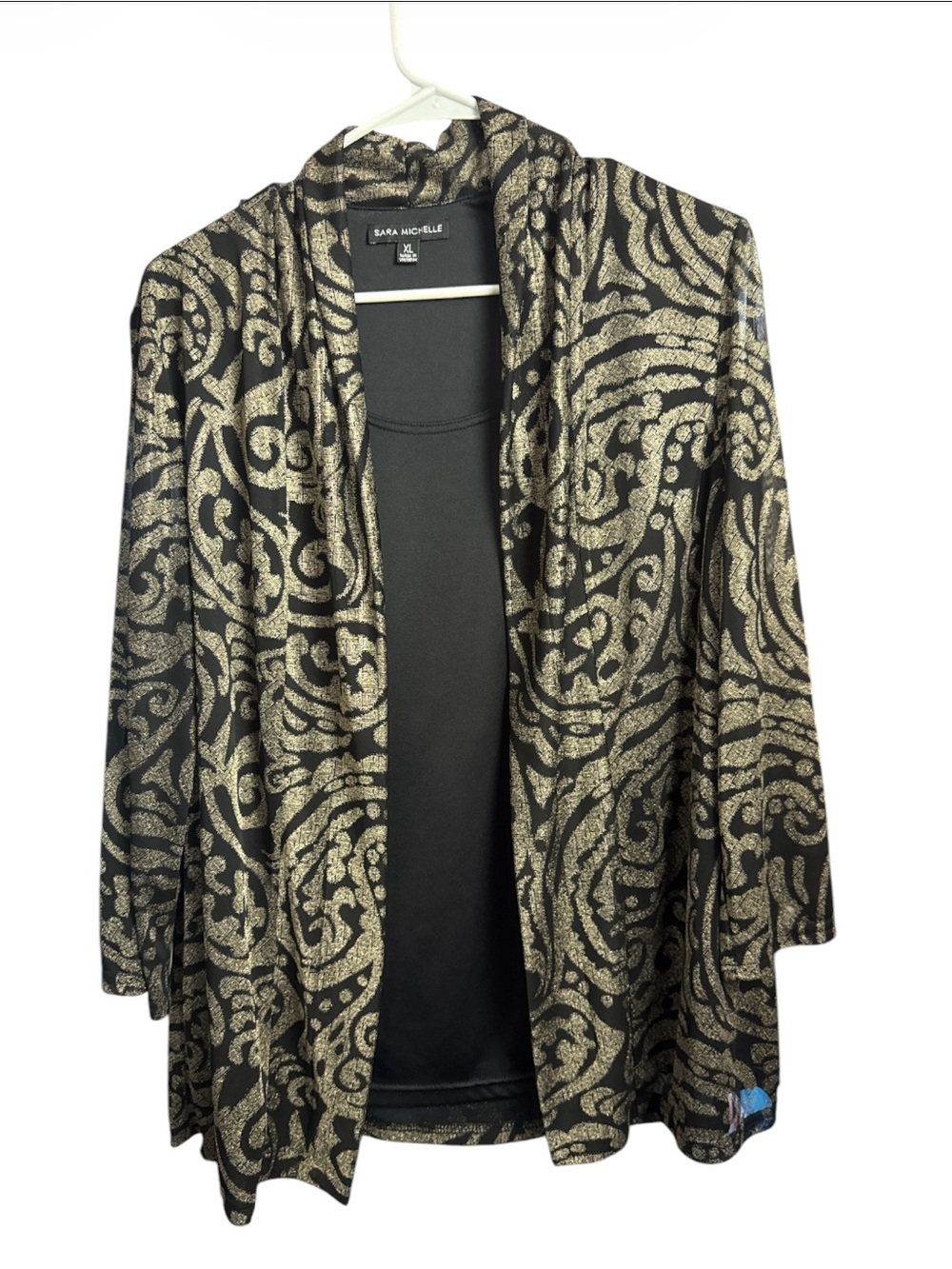 Sara Michelle Black Gold Metallic 2-in-1 Tank Cardigan Combo Top XL